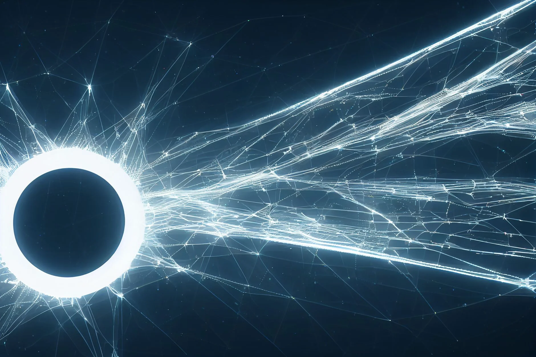 Glowing fiber optic cable strands representing data moving between systems