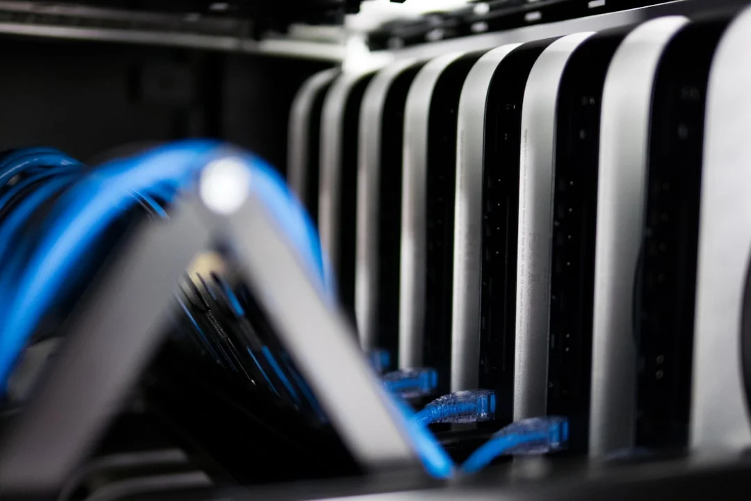 Rows of organized server cables in a data center
