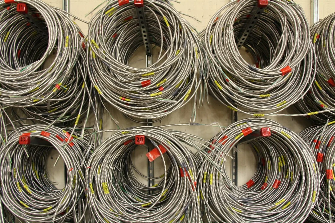 Rows of server racks with organized network cables in a data center